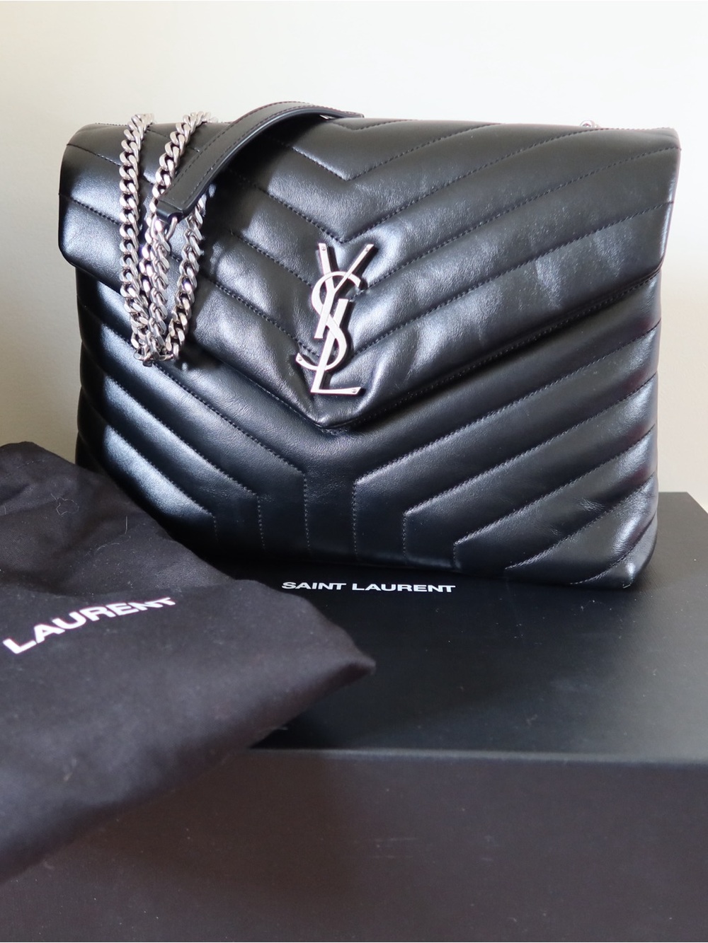 Saint Laurent Loulou Medium Shoulder Bag – Black Leather w/ Silver Hardware